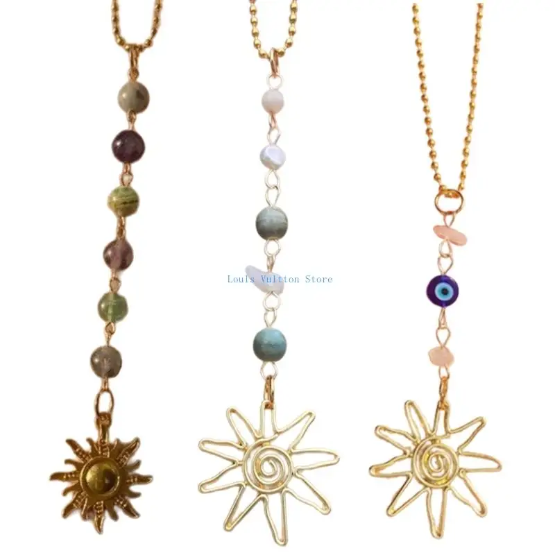 

L5YB Artistic Bohemian Chain Natural Stone Beaded Phone Lanyard Fashion Accessory