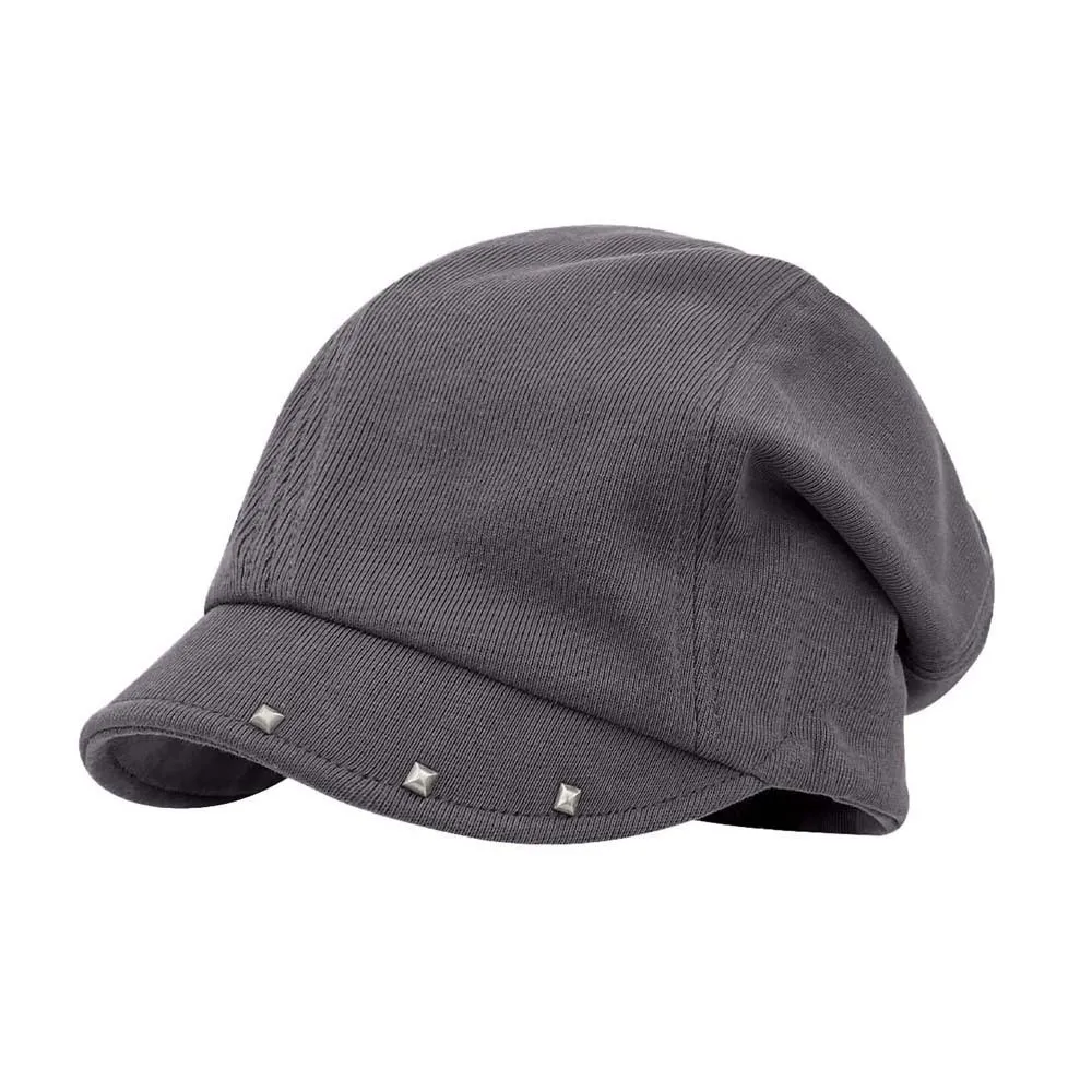 Rivet Ornament Slouchy Beret Face Framing Solid Color Short Brim Hat Elastic Band Retro Texture Studded Beanie Photoshoot