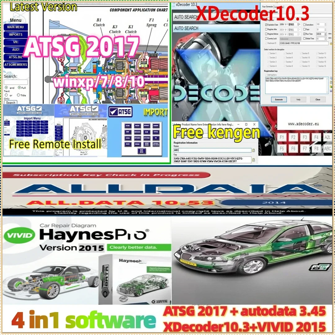 XDecoder10.3 Decoding VIVID 2015 repair diagrams AllDATA 10.53 Automotive repair data ATSG 2017 Diagnosis of transmissions lools