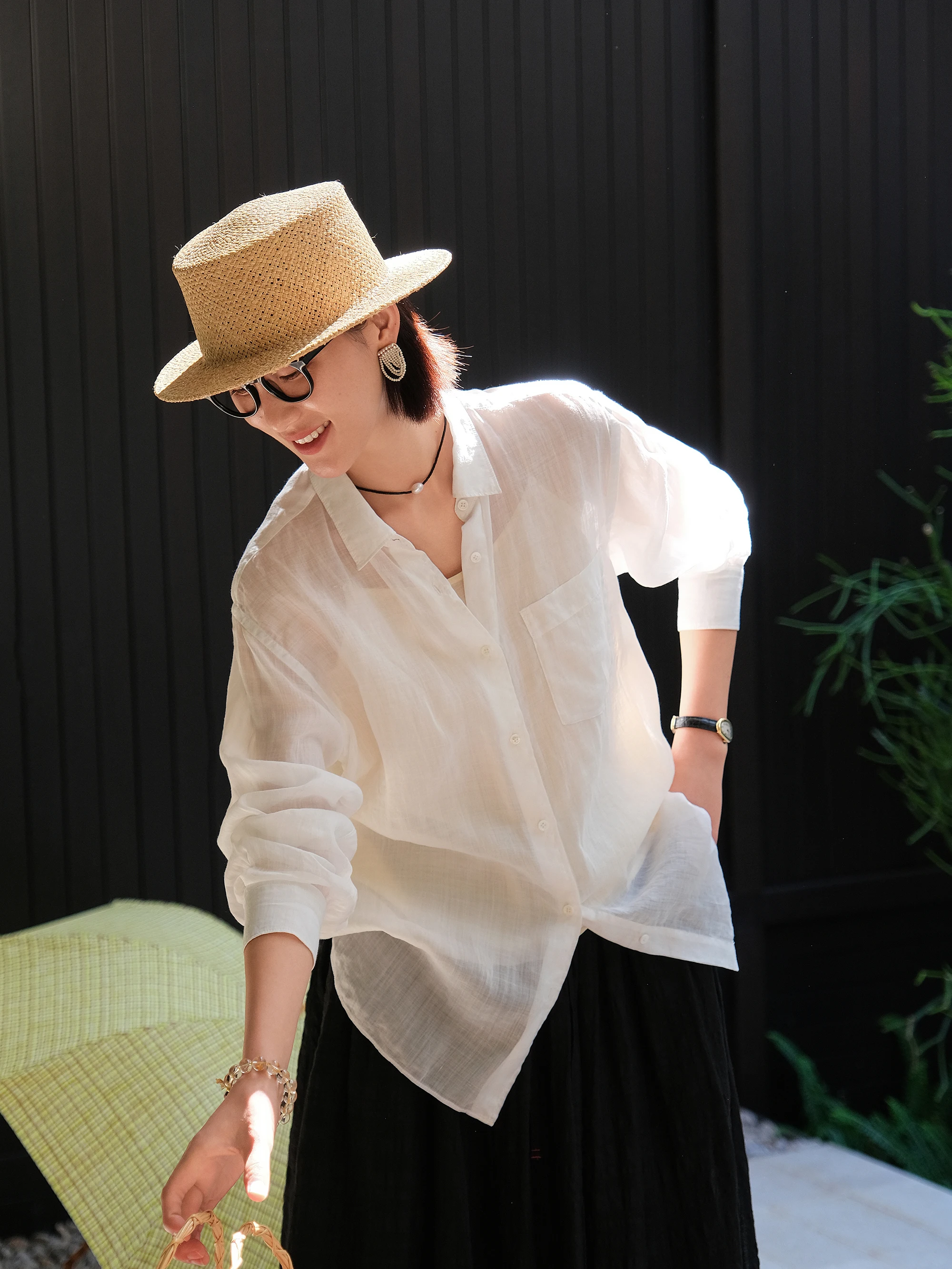 

Pure Silk Salt Shrub Wash Casual Long Sleeve Shirt Fluffy Sensation Loose Fit Button Style Breathable Lightweight