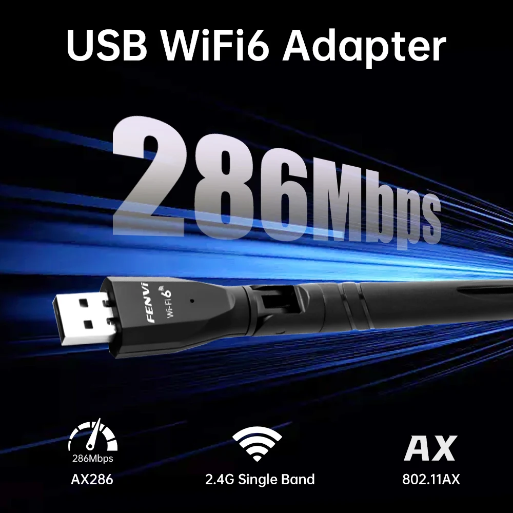 286Mbps WiFi 6 USB WiFi Adapter 2.4GHz Wireless Dongle with MU-MIMO Technology for PC Laptop Desktop Windows 10/11
