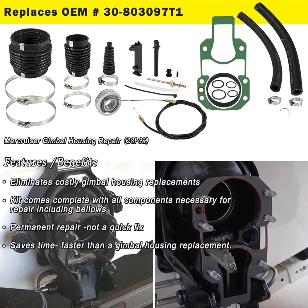 Bellows Transom Repair Kit w/Gimbal Bearing Exhaust Bellow with Lower Shift Cable for Mercruiser1983-1990Alpha One#30-803097T1