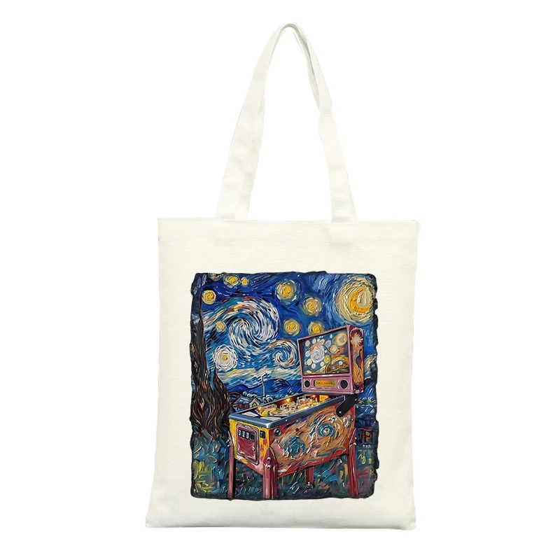 Artistic Starry Sky Print Canvas Tote Bag, Retro Style for Casual Daily Use and Weekend Outings