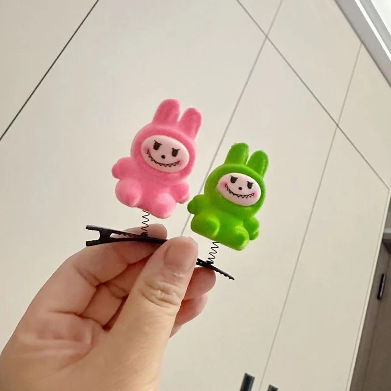5Pcs New Hair Clips 3D Labubu Spring Hair Clips Cartoon Plush Hairpins DIY Duckbill Clip Headwear Children's Hair Accessories image 2