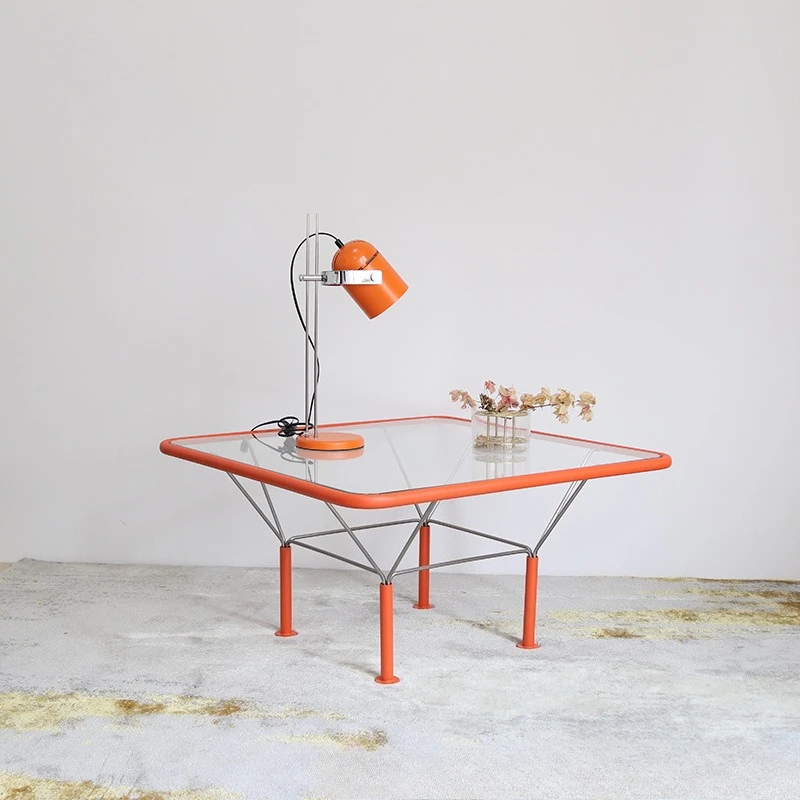 Simple orange tempered glass living room sofa coffee table niche hotel villa tea table