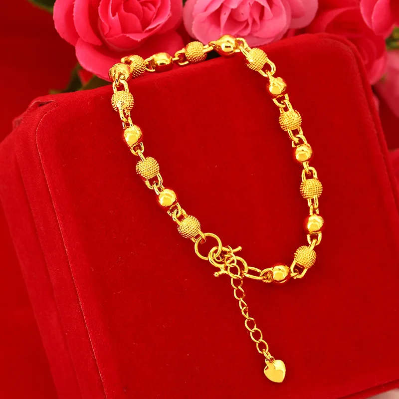 

AU999 24K Gold Buddhist Solid Bead Women's Bracelet - Matte Solid Style, Buddhist Bead Spacing Craft, Daily Commute Versatile