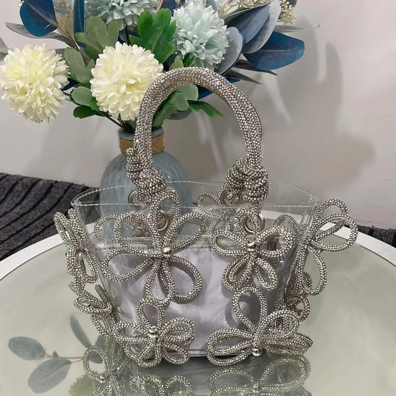 High End Aristocratic Luxury Brand Diamond Inlaid French Portable Women's Bag Diamond Flower Vegetable Basket Bag Bucket Handbag