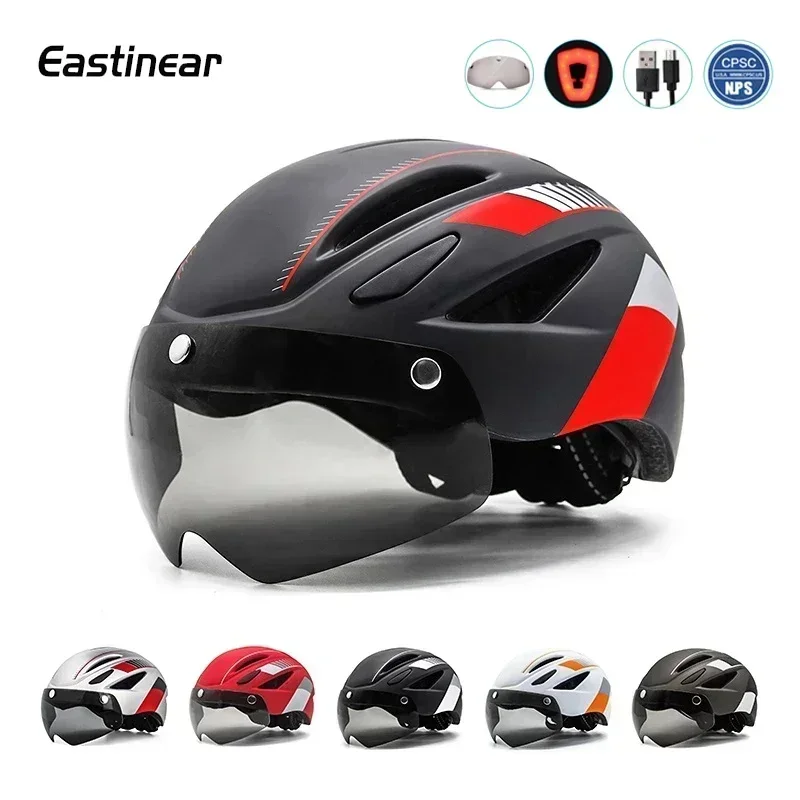 Adult MTB Bike Helmet with Magnetic Visor LED Tail Light One-Piece Design Mountain Road Cycling Helmet for Men Women