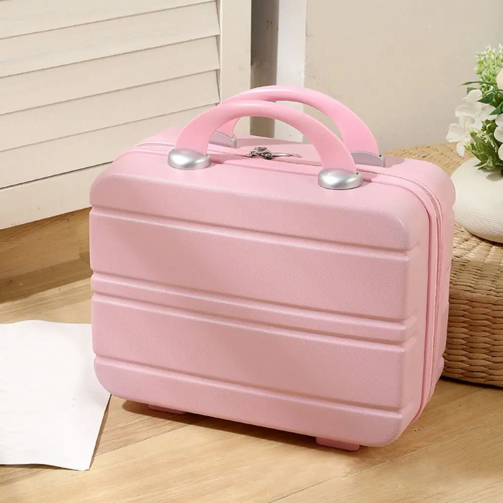 New Plastic Travel Makeup Case Zipper Closure Hard Shell Cosmetic Bag Portable Handle Suitcase Style Travel Storage Bag