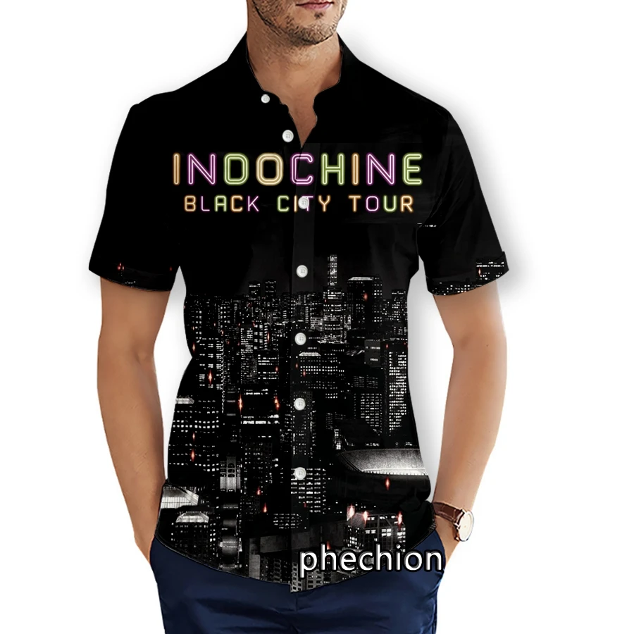 Phechion Heren Korte Mouw Strand Shirts Indochine Rock 3d Print Casual Shirts Mode Streetwear Heren Tops X241