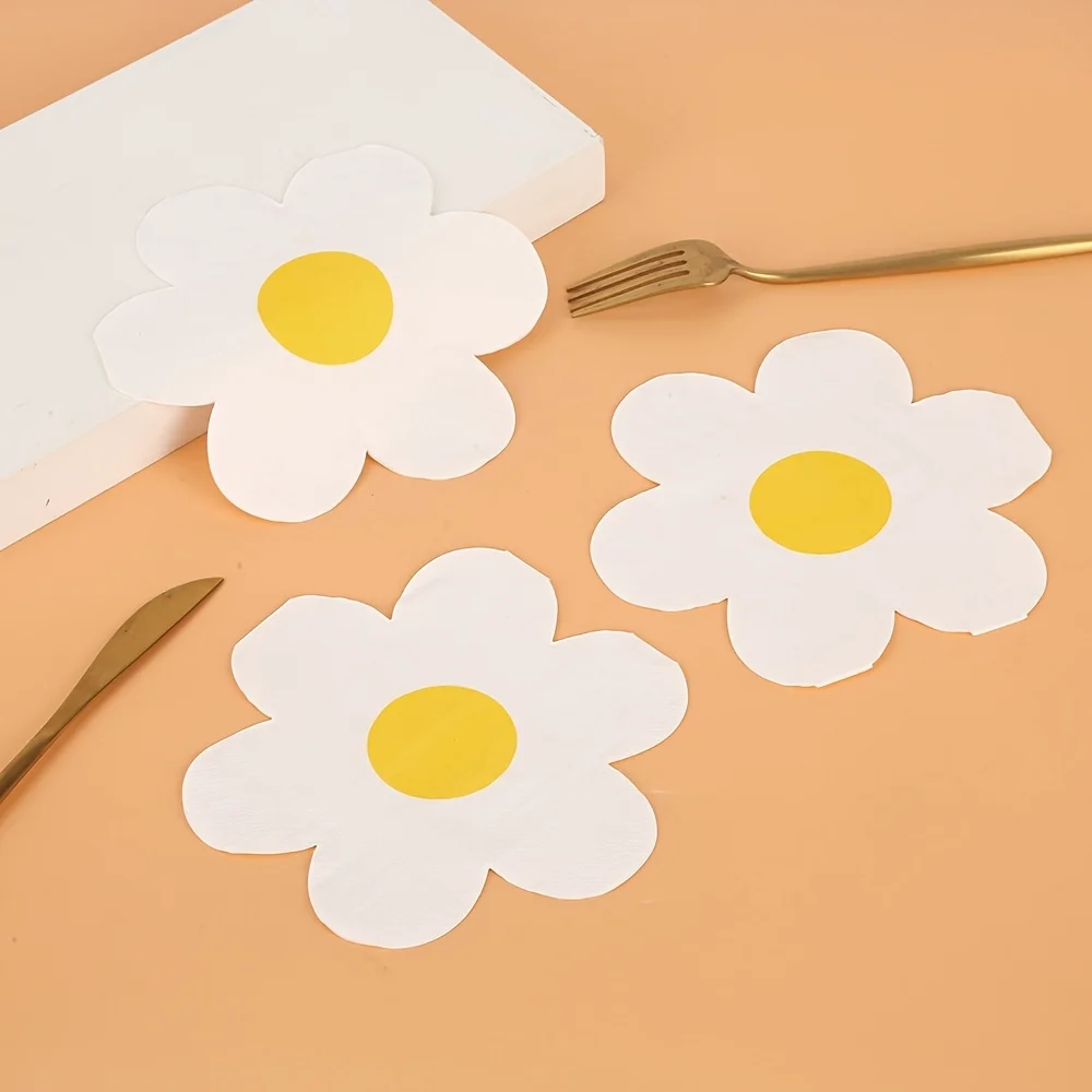 20/40/100pcs Daisy Theme Napkins Flower Restaurant Disposable Paper Napkins Birthday Baby Shower Wedding Party Decoration - view 4