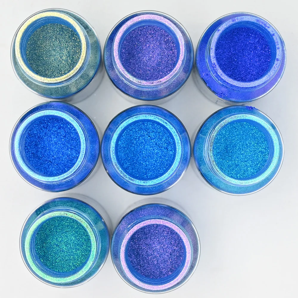 1 garrafa 10g pó camaleão azul arte do prego pigmento cromado mudança de cor efeito metálico pó perolado camaleão glitter
