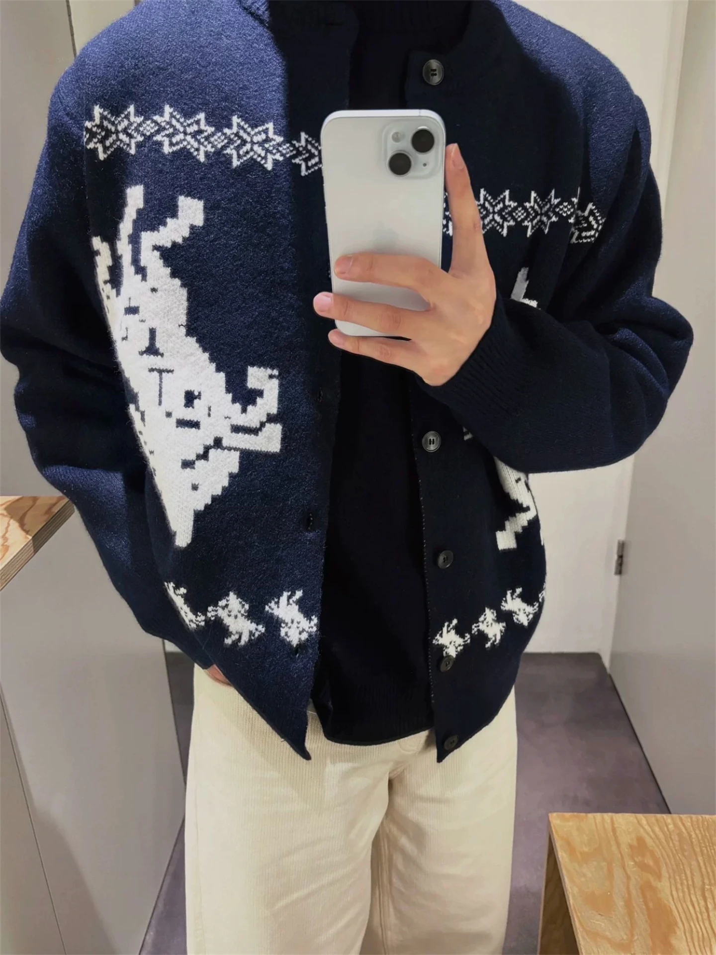 Loose Baseball Collar Knitted Sweater Men's Autumn Winter New Style Casual Comfortable Faer Island Pattern Open Cardigan Coat