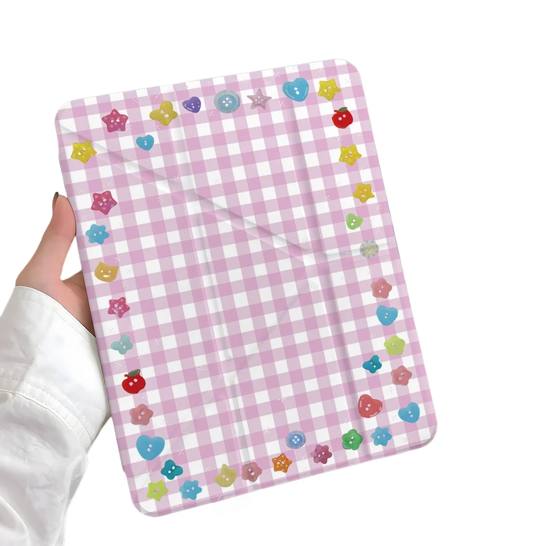 

Чехол для планшета с кнопками в клетку и слотом для ручки для iPad Pro2024 2022 2021 2020 2019 2018 2017 11 10 9 8 7 6 5 Air7 6 5 4 3 2 1 Cover