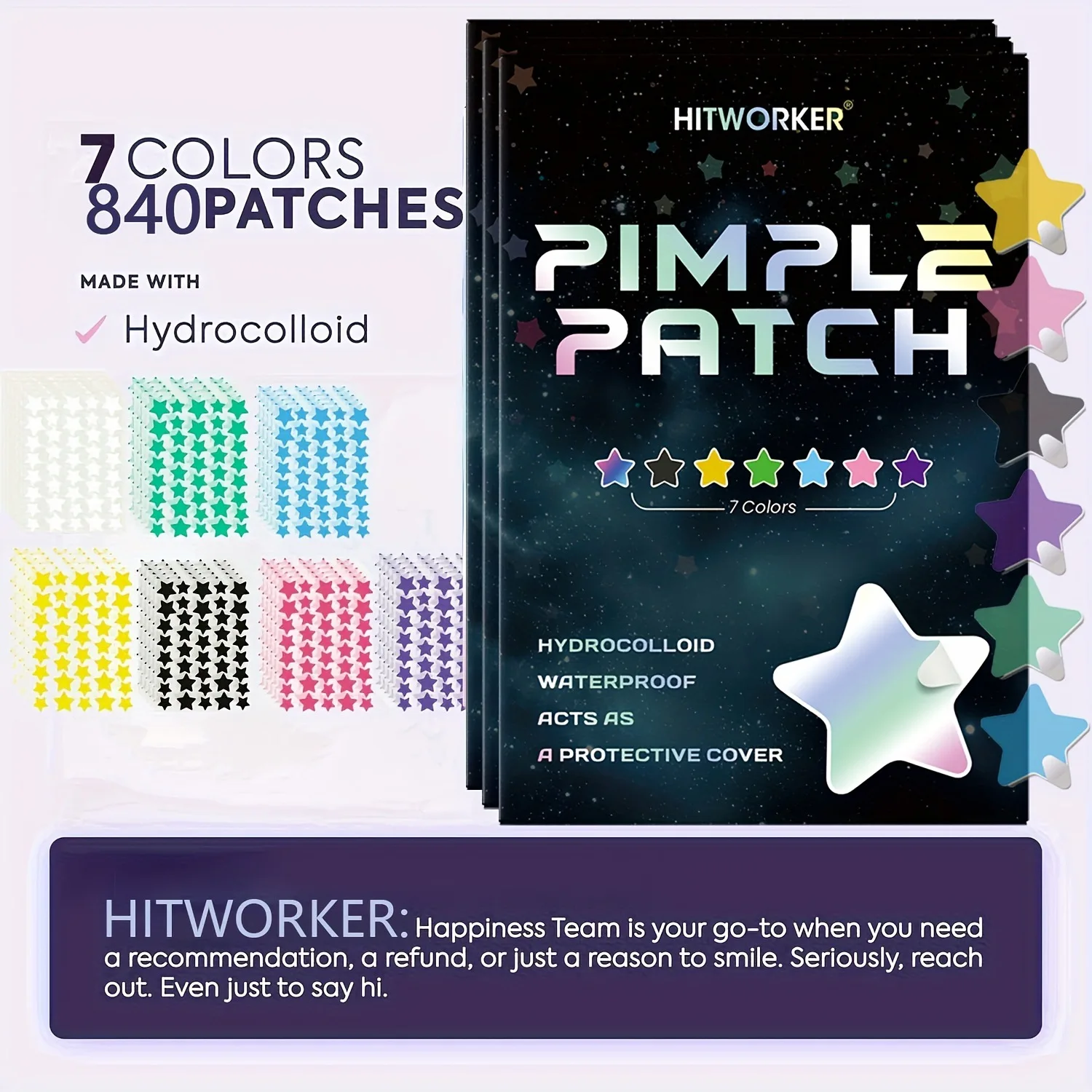 840 Patches / Pack 7 Color Star Shape Hydrocolloid Acne Pimple Patch For Covering Zits and Blemishes Invisibly Spot Sticker image 6