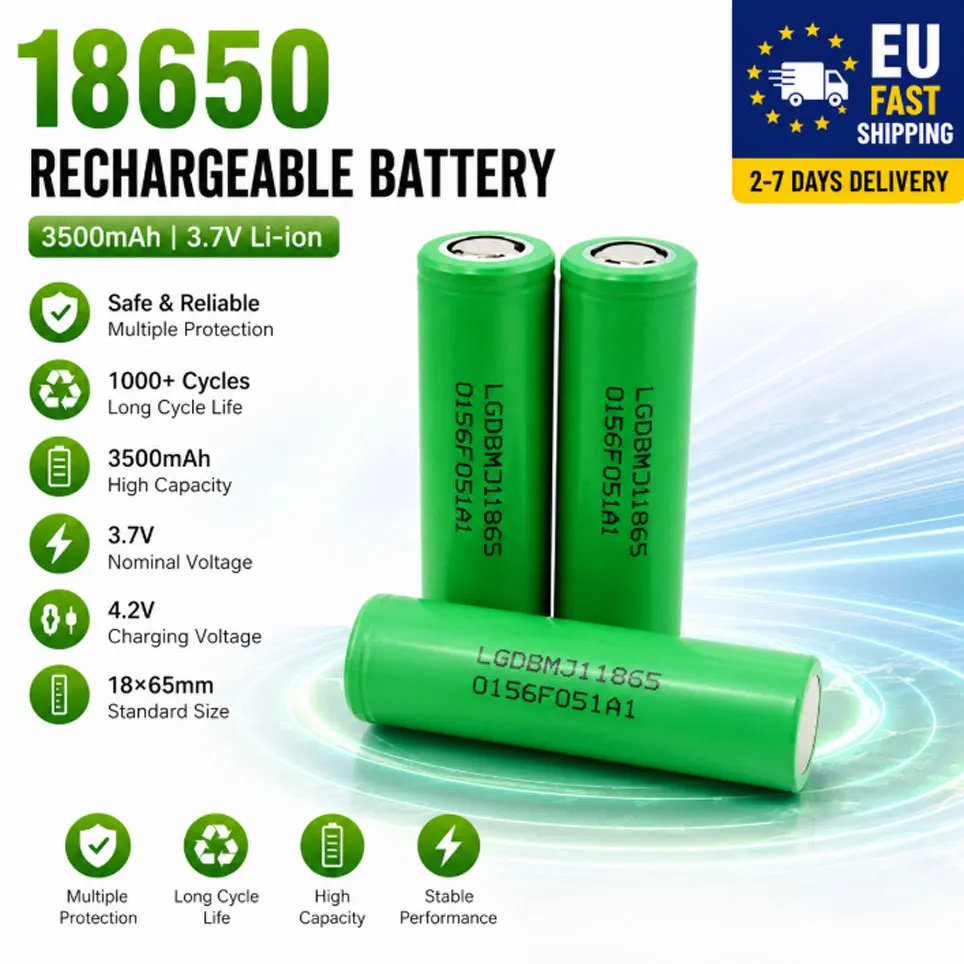 3500mAh MJ1 18650 Akku 3,7V Li-Ion Wiederaufladbar Flache Oberseite Hohe Kapazität für Taschenlampe Powerbank EU-Lagerbestand