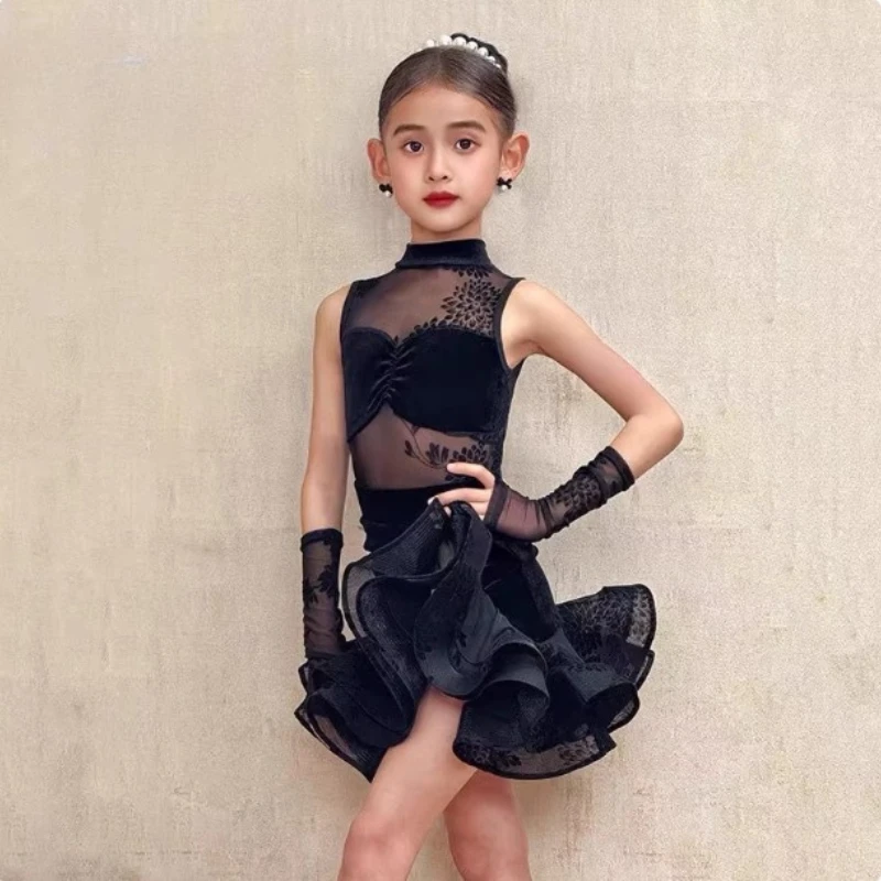 

Children's Latin dance costume 2025 new girls' autumn and winter practice training suit set with a high-end feel dance dress