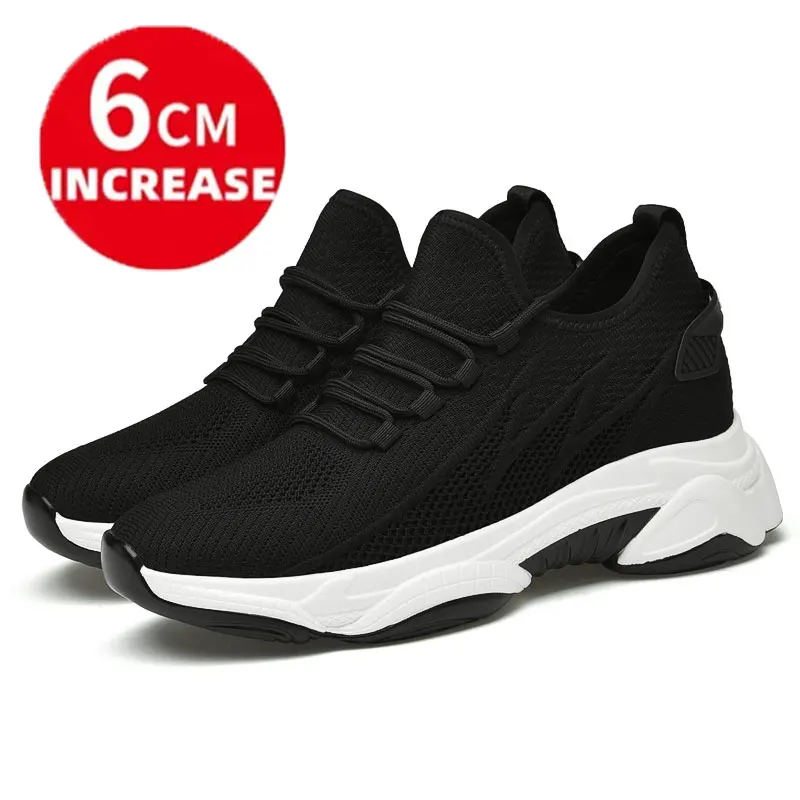 Zapatos de aumento de altura para hombre, zapatillas deportivas con suela gruesa, 6cm,8cm, color negro, blanco y gris