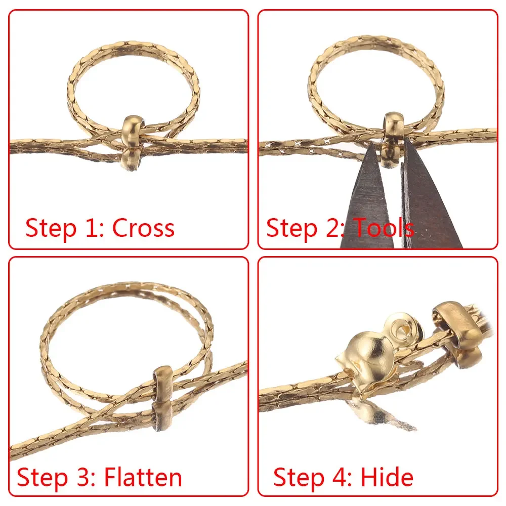 100pcs Stainless Steel Positioning Stopper Crimp End Beads Gold-plated PVD 18k DIY Necklace Bracelet Jewelry Making Wholesale