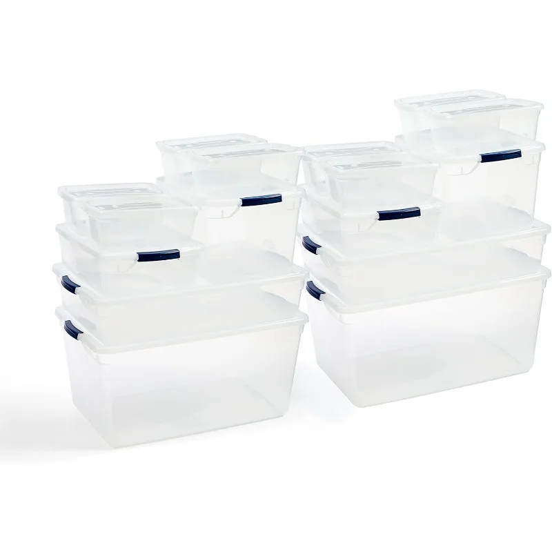 

Cleverstore Clear Dorm Variety 16-Pack, Made in USA, Stackable Large Clear Storage Bins with Lids, See-Through Plastic