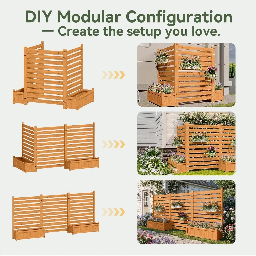 Air Conditioner Fence 3 Panel Wood Privacy Screen with Planter Box for Outdoor