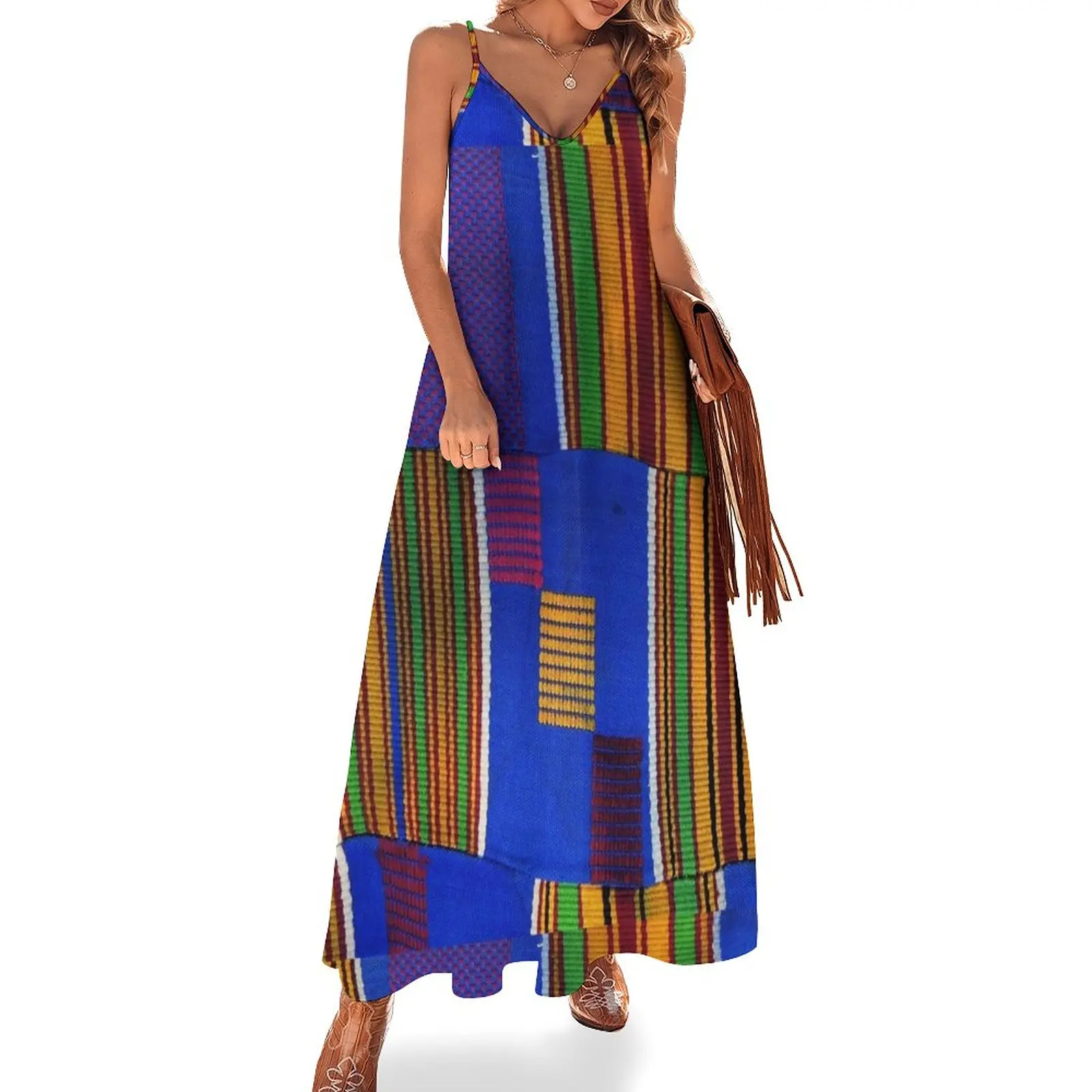 Kente Cloth Ghana West African Print Sleeveless Dress Female clothing chic and elegant woman dress Dress for pregnant women