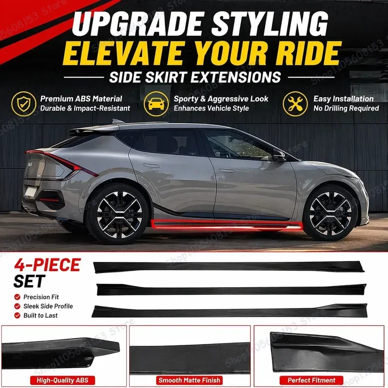 For Kia EV6 EV9 Forte K5 Rio5 Sportage Stinger Soul 8PCS 2.2M Side Skirt Extensions Rocker Panel Lip Bumper Trim Kit