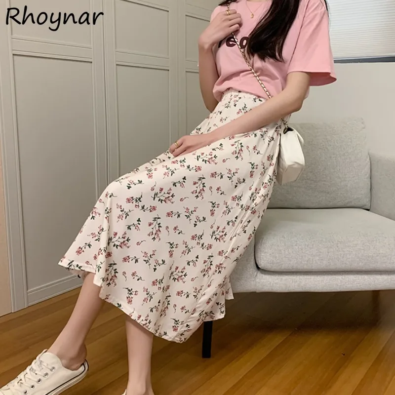 

Midi High Waist Skirts Women Harajuku Casual Daily Floral A-line Classic Slim Gentle Sweet Girls College Cozy Streetwear Summer