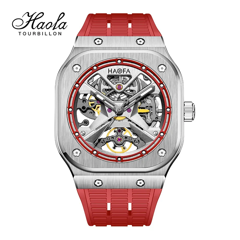 Haofa square Automatic Mechanical Sapphire Men Watch Skeleton Movement Watches For Men Luminous Luxury Watch 80 hours power 1961