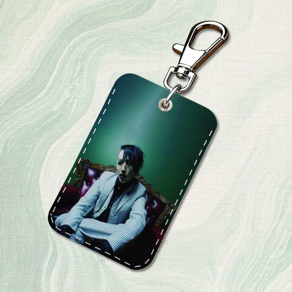 Étui pour cartes rectangulaire chanteur m-marilyn m-manson, porte-clés, sac pour cartes d'accès, porte-clés, porte-cartes en cuir, porte-clés d'accès