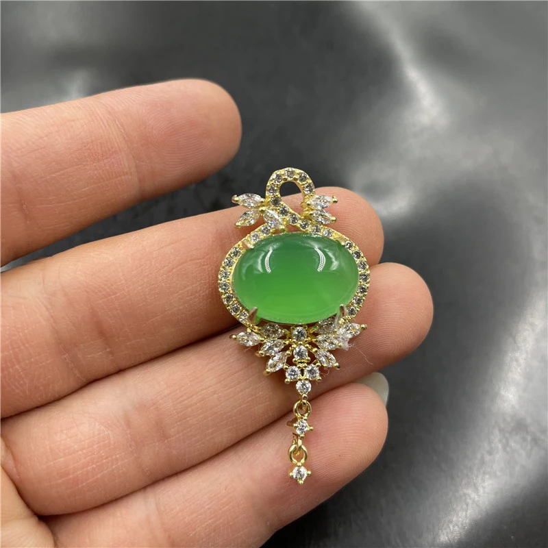 

Инкрустированный хризопразом, зеленый агат, нефритовый кулон на цепочке для ключицы.