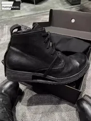 Vintage Mens Genuine Leather Gothic Boots Handmade Designer Hollow Out Sole Lace Up British Style Motorcycle High Top Shoes Male