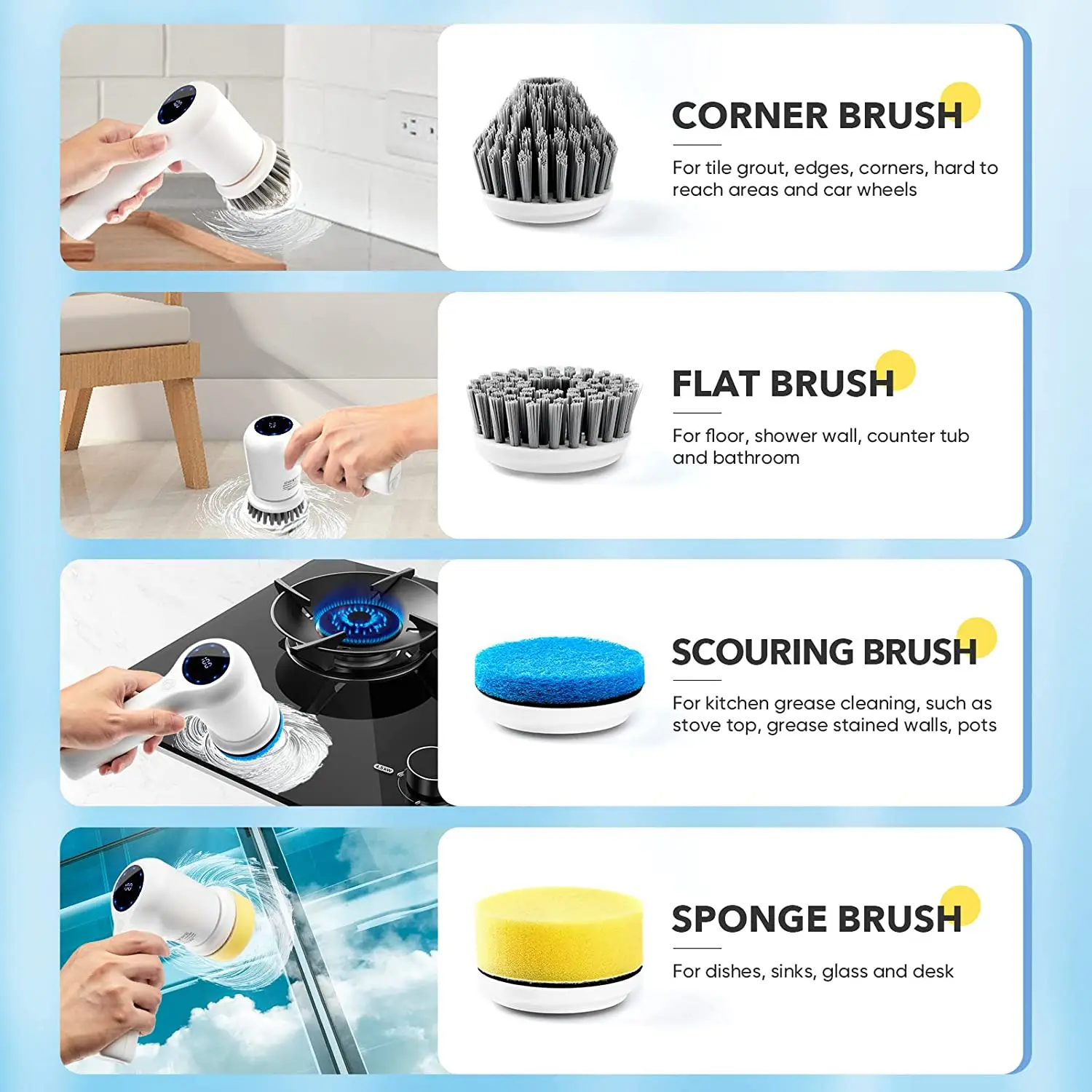 Replacement Brushes Accessory for Electric Spin Scrubber Power Scrubber Cordless Cleaning Brush Shower Scrubber