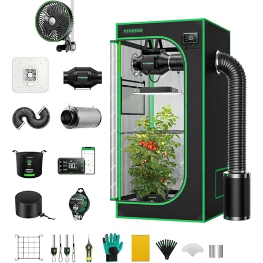 

Система умной гроутент-системы 2x2 с интегрированным Wi-Fi и вентилятором AeroWave E6 для автоматической вентиляции и циркуляции воздуха, полный спектр, 100 Вт