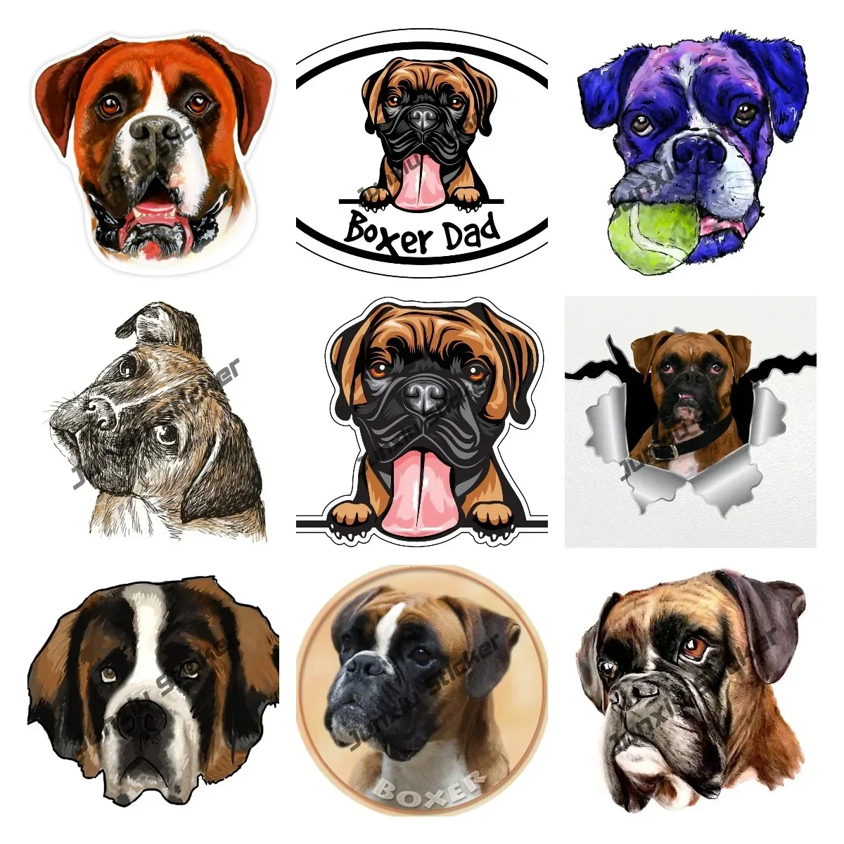 Smiling Boxer Vinyl Decal 3D Dog Bumper Sticker for Laptops Tumblers Windows Cars Trucks Walls Full Color PVC Decal Accessories