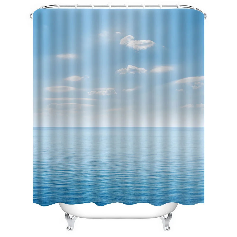 1pc Sky Oceant Shower Curtain Bathroom Partition Decorative Curtain Machine Washable Blue Sky Print Window Privacy Curtain