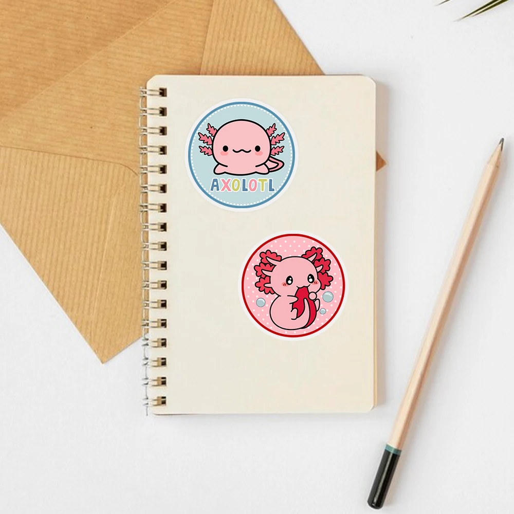 Set 16 stiker Axolotl bulat besar untuk buku tempel, jurnal, Laptop, ponsel, dekorasi kerajinan DIY pembuatan kartu, 2 inci