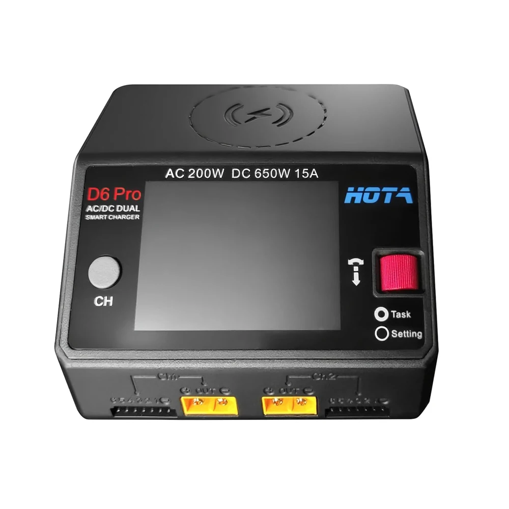HOTA D6 Pro Lipo Battery Charger Dual Channel Smart Charger AC200W DC650W 15A for LiHv Nicd NiMH Lipo RC Battery Charger