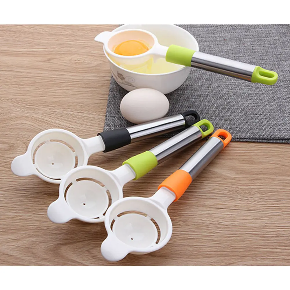 1Pcs Egg Separator Plastic Yolk White Divider Kitchen Cooking Gadget Baking Tool Stainless Steel Handle Random Color Separate