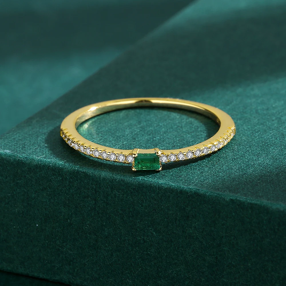 2022 NEW Simple Emerald Ring For Women S925 Silver Cz Gold Baguette Green  Zirconia Finger Stacking Minimal Lovely Gift Jewelry