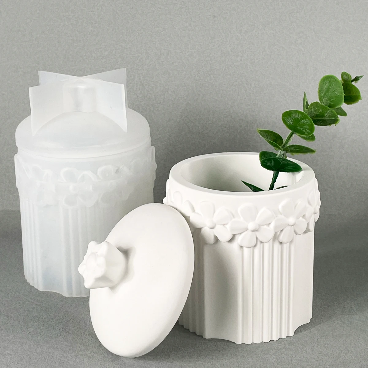 Storage Jar Silicone Mold With Lid DIY Flower Lace Jewelry Box Candle Jar Plaster Concrete Cement Epoxy Resin Mold Home Decor