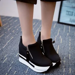 2026 Fashion White Sneakers Women's Platform Wedge Casual Shoes Height Increasi Shoe Thick Sole Chunky Sequins Lady Autumn
