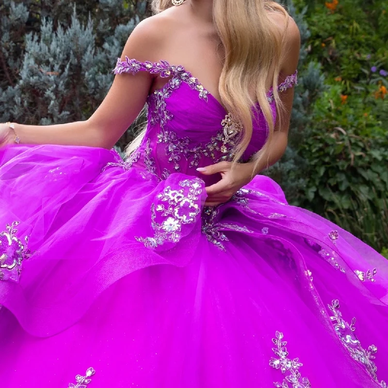 الأرجواني لامعة فساتين Quinceanera الكرة ثوب قبالة الكتف زين مقوس دانتيل الخرز تول حفلة عيد ميلاد الحلو 16 Vestidos 15 De