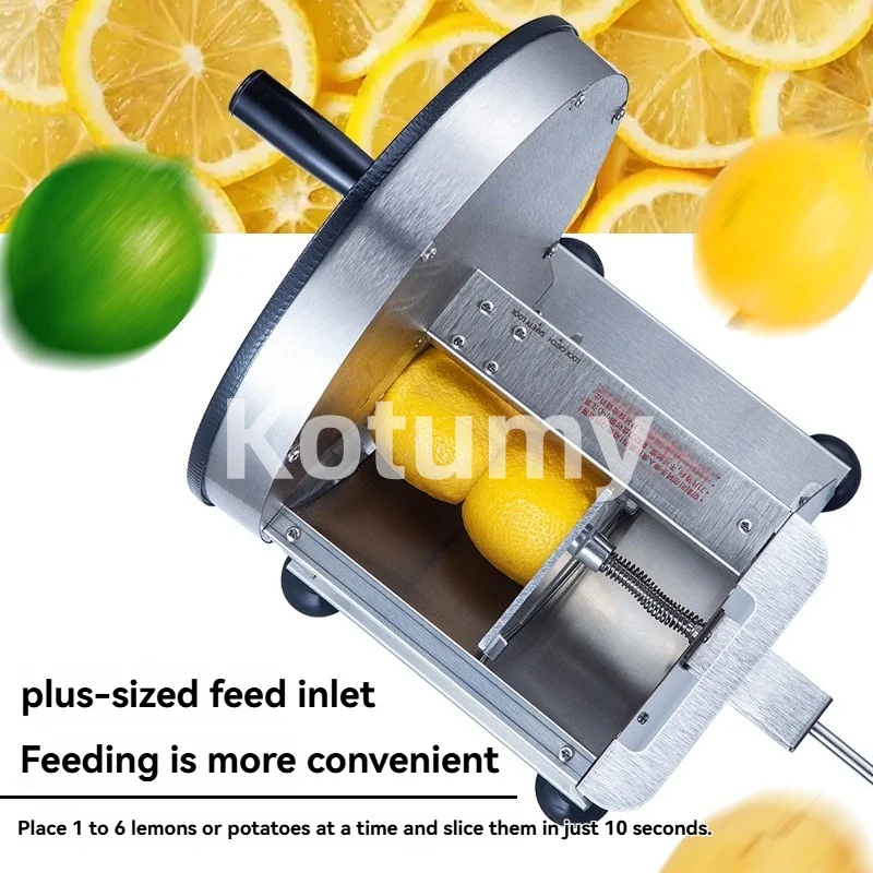 All Steel Body Manual Fruit Vegetable Slicer, Manual Slicing Artifact with Discharge Chute for Lemon Ginger Garlic, Stable Cutti