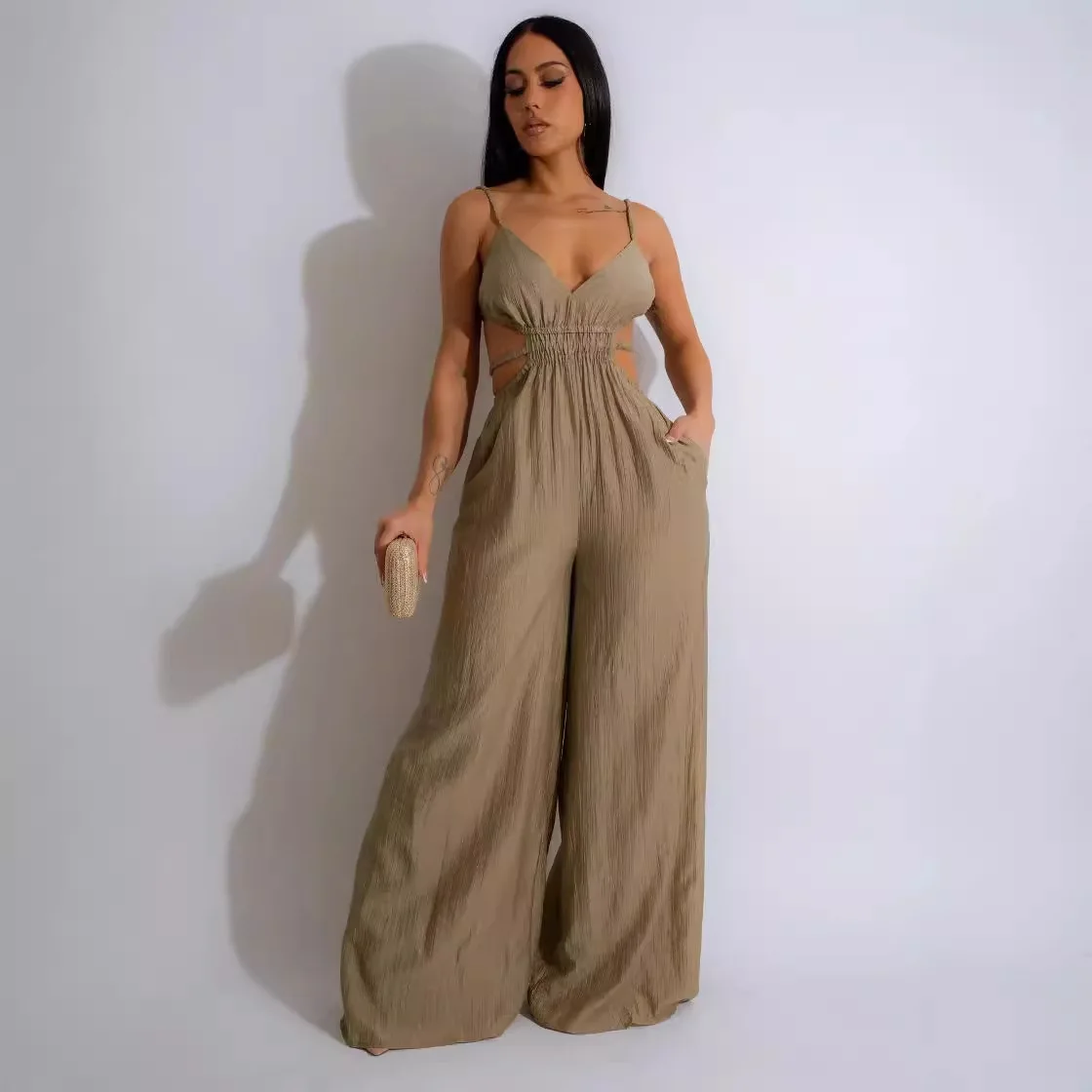 Solid Color Women's Wide-Leg Jumpsuit Backless Fashion Versatile