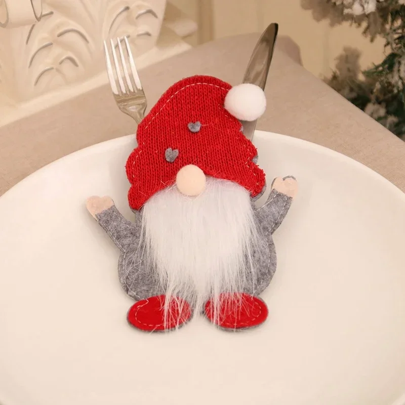 1Pcs Party Supplies Gnome Doll Christmas Tableware Bag Holder Fork Knife Cutlery Bag Christmas Decorations for Home