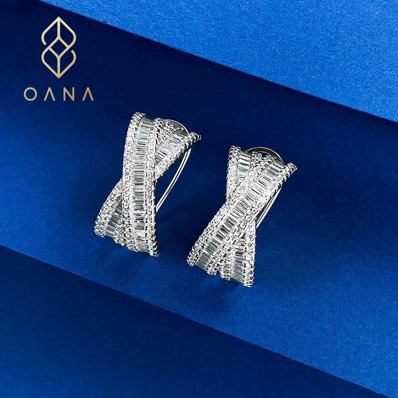 

Простые женские серьги OANA из серебра 925 пробы с алмазной инкрустацией из изумрудов и ламинированными бриллиантами, модные ювелирные изделия с имитацией бриллиантов