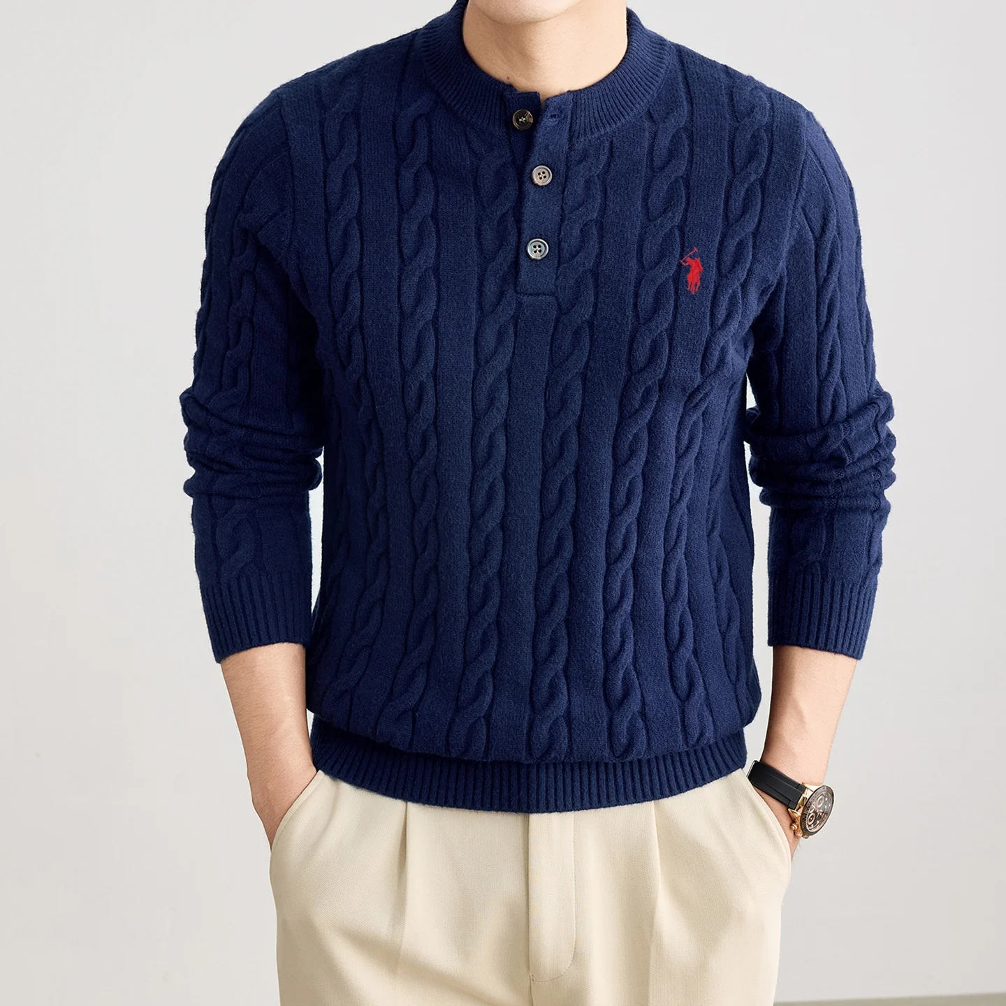 Fashion Winter Sweater High-End Brand Classic Paul Pony Embroidery Design New Men's Casual Round Neck Jacquard Knitted Pullover