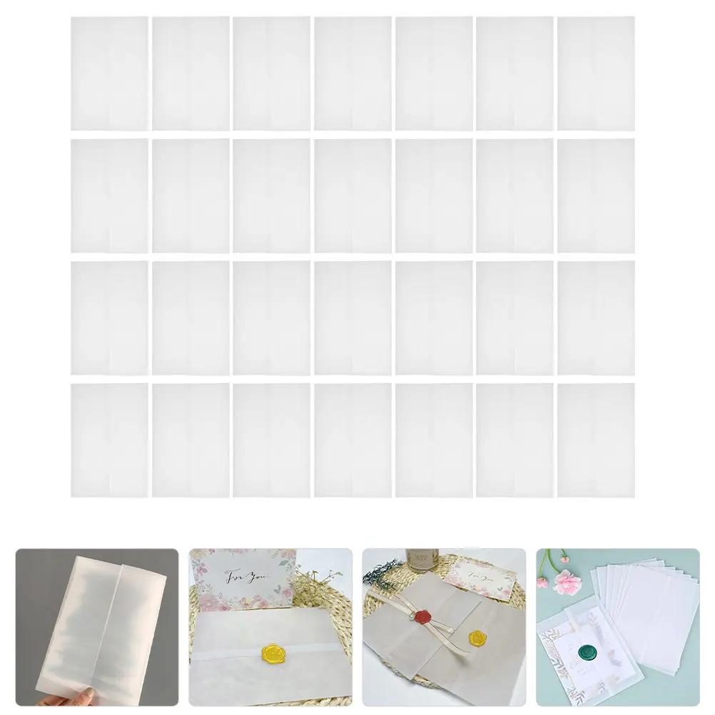 

50pcs Pre-folded Envelopes Transparent Paper Invitation Sleeves Wedding Cards Protection Glassine Spong Blocks