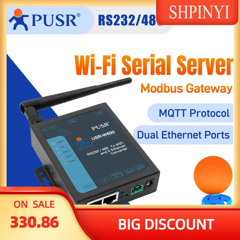 

USR-W630 2-портовый преобразователь Wi-Fi в последовательный порт Modbus Gateway RS232 Преобразователь RS485 в Ethernet Wi-Fi